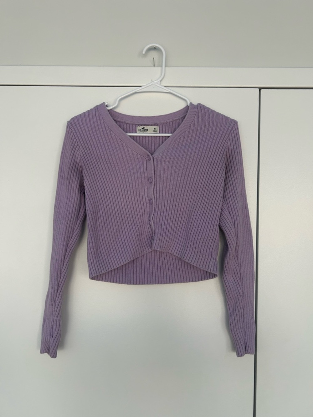Hollister Lavender Ribbed Long-Sleeve Button Crop Top